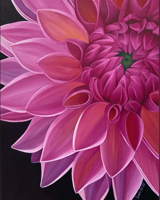 Dahlia - Handmålad Oljetavla 50x40 cm