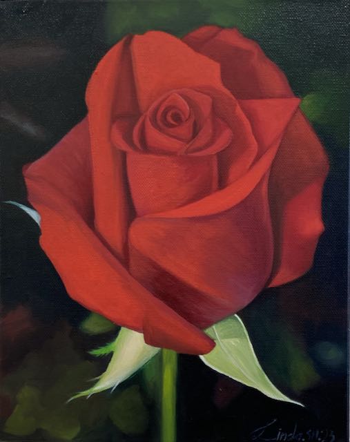 Röd ros- Handmålad Oljetavla 30x24 cm