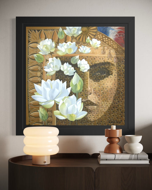 ”Evig lotus” - Handmålad Oljetavla 60x60 cm