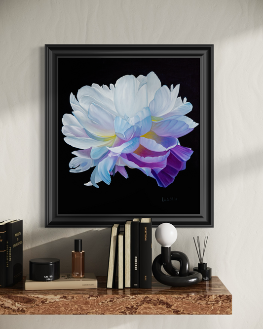 Vit Pion-Handmålad  Oljetavla 60x60cm