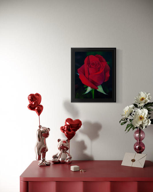 Röd ros- Handmålad Oljetavla 30x24 cm