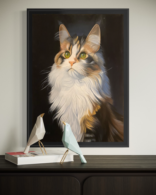 Katt-Handmålad Oljetavla 50x70 cm