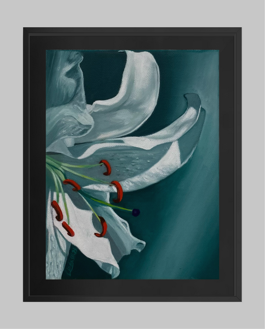 Vit lilja-Handmålad Oljetavla 18x24 cm