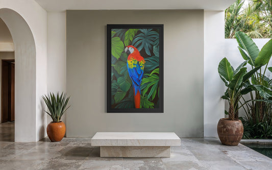 Papegoja - Handmålad Oljetavla 150x90 cm