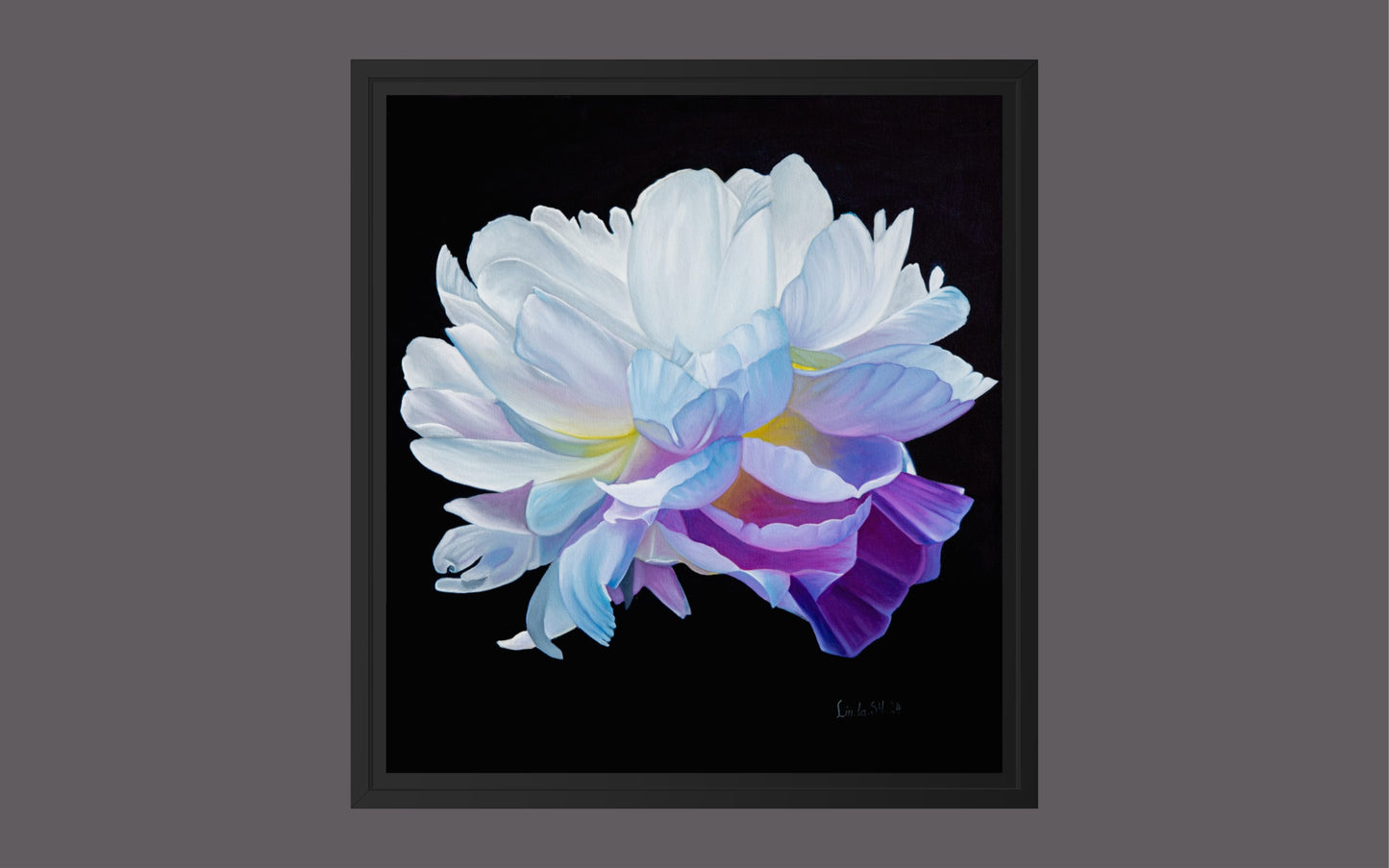 Vit Pion-Handmålad  Oljetavla 60x60cm