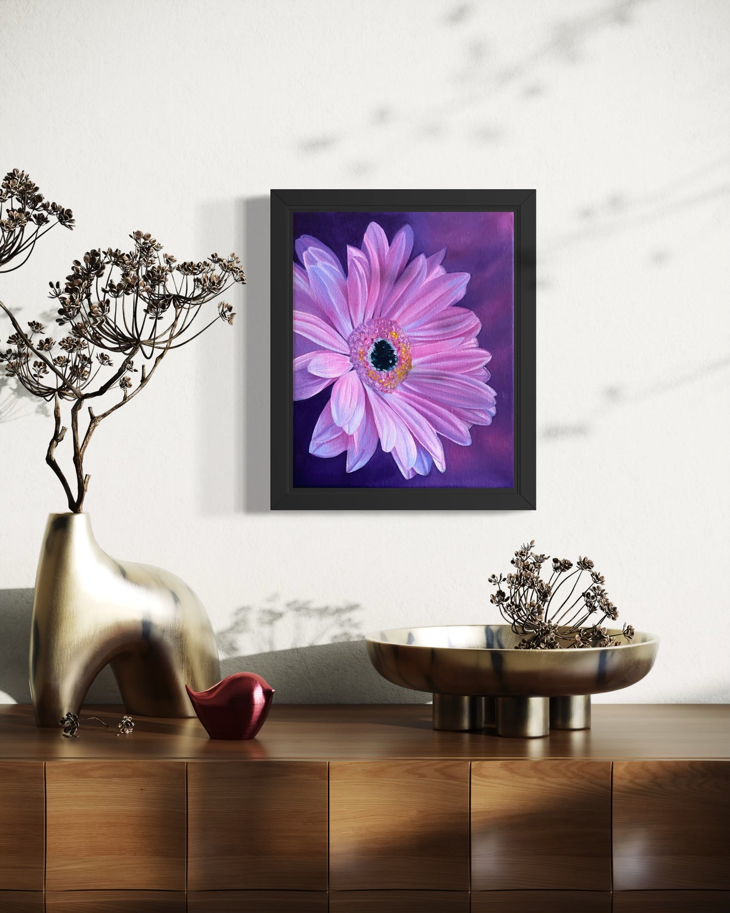 Gerbera- Handmålad Oljetavla 24x30 cm