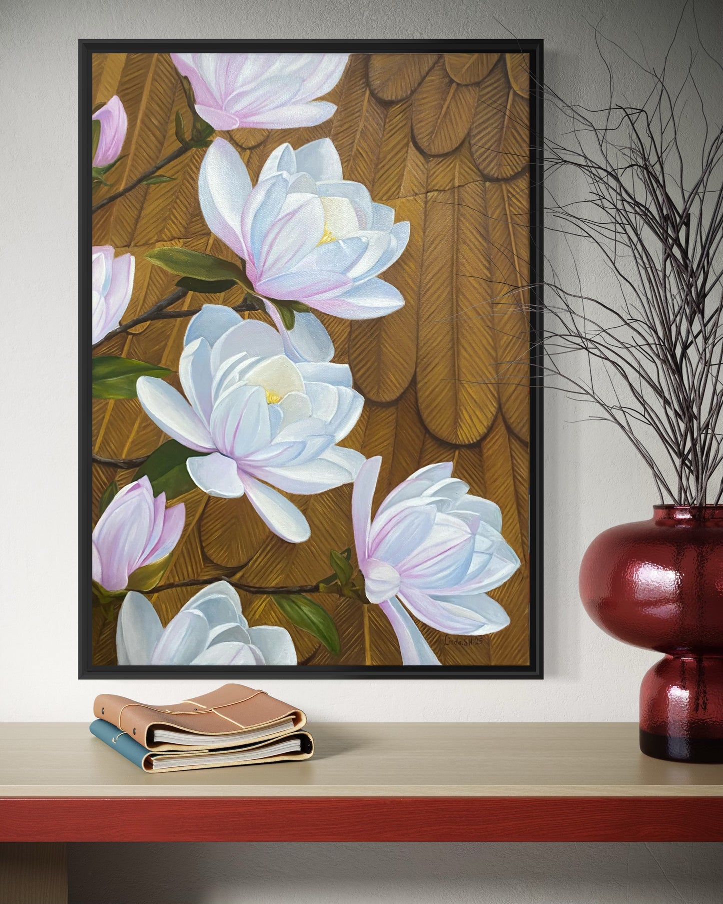 “Magnolia & Lamassu”– Handmålad oljetavla 50x70. cm