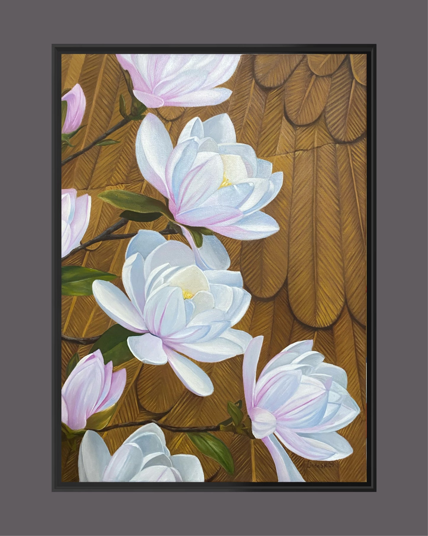 “Magnolia & Lamassu”– Handmålad oljetavla 50x70. cm