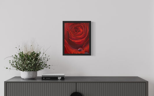 Röd ros-Handmålad Oljetavla 30x24 cm