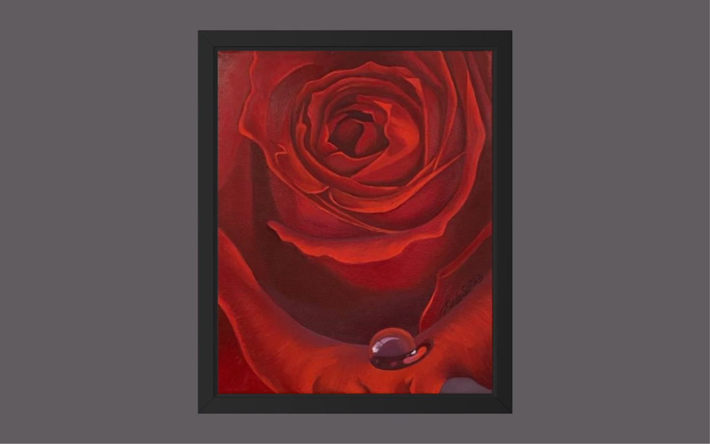 Röd ros-Handmålad Oljetavla 30x24 cm