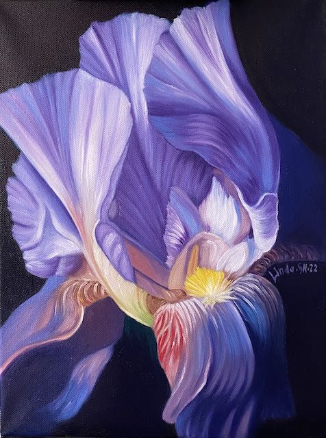 Blå Iris - Handmålad Oljetavla 30x40 cm
